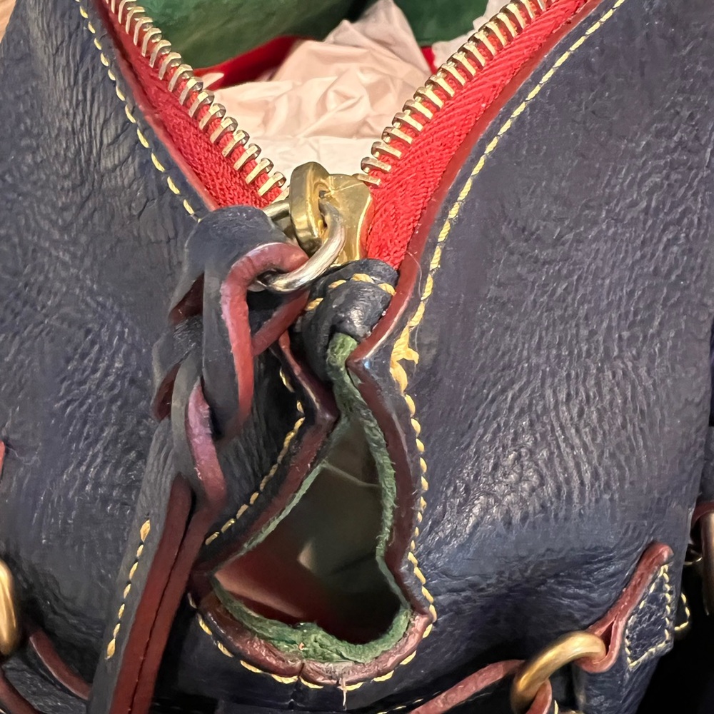 Dooney & Bourke NAVY Florentine Tasseled Pebbled Leather Satchel EUC - Picture 9 of 12